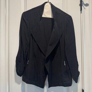 CHICOS Open Front Ponte Jacket, Ruched Sleeve, Black, Large